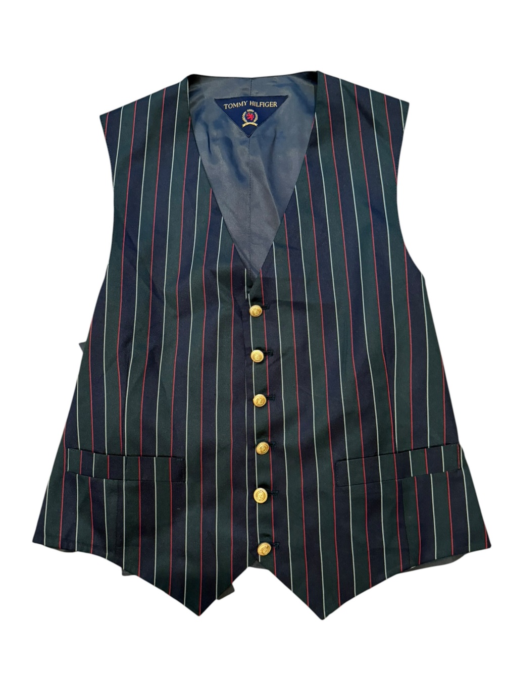 Vintage 90s Tommy Hilfiger Striped Waistcoat Vest Gold Buttons 42